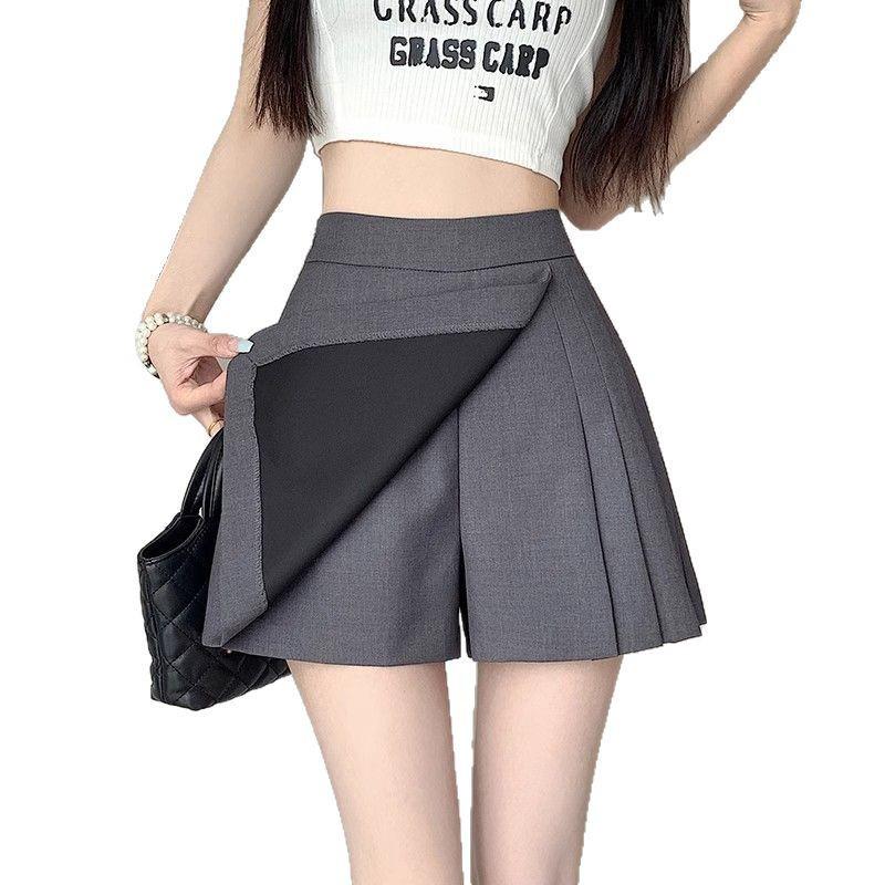 Women's High-Waist Pleated A-Line Skort - Irregular Wide-Leg Fit, Spring/Summer 2025