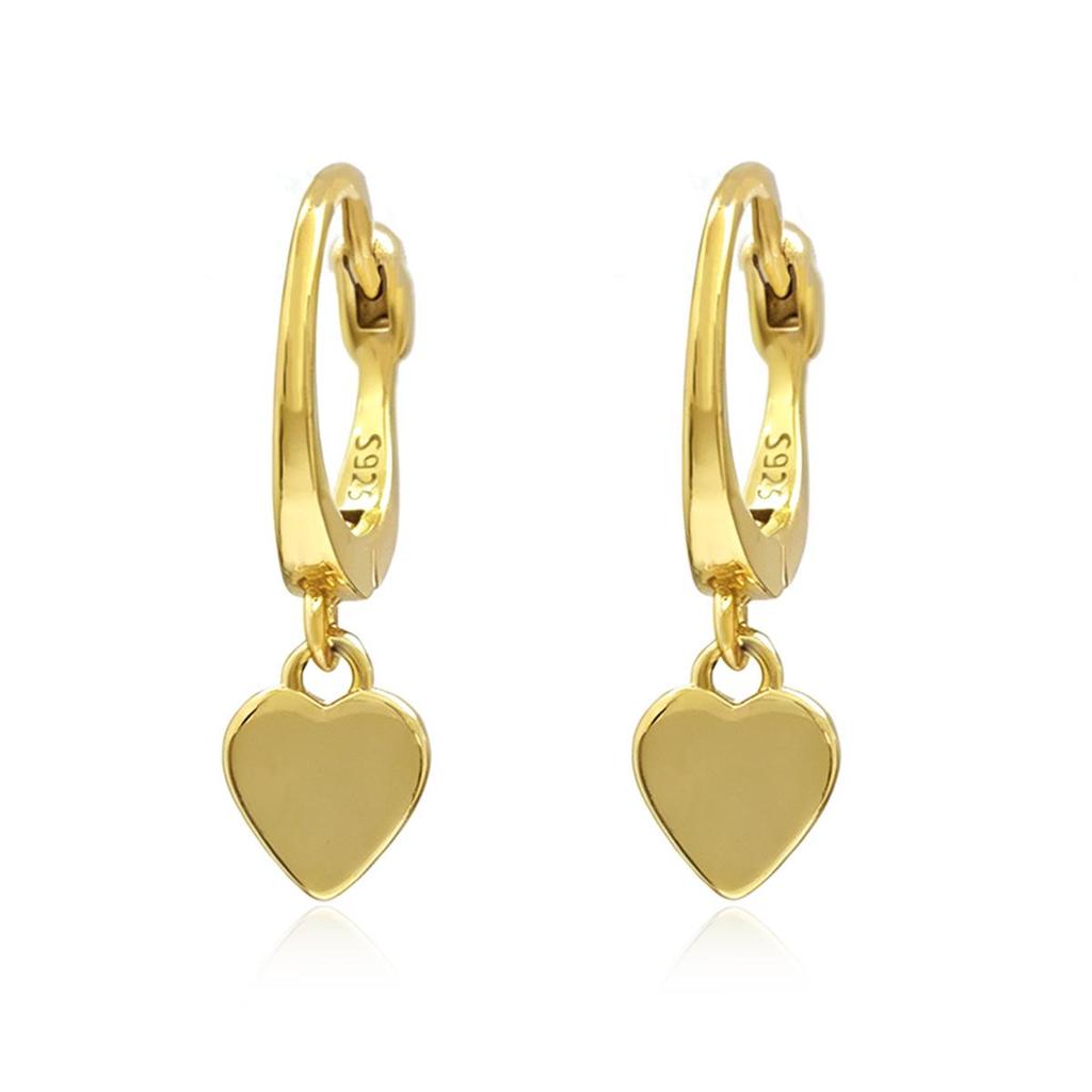 S925 Sterling Silver Heart Hoop Earrings - Light Gold, Fashionable, High-End, European & American Style for Women