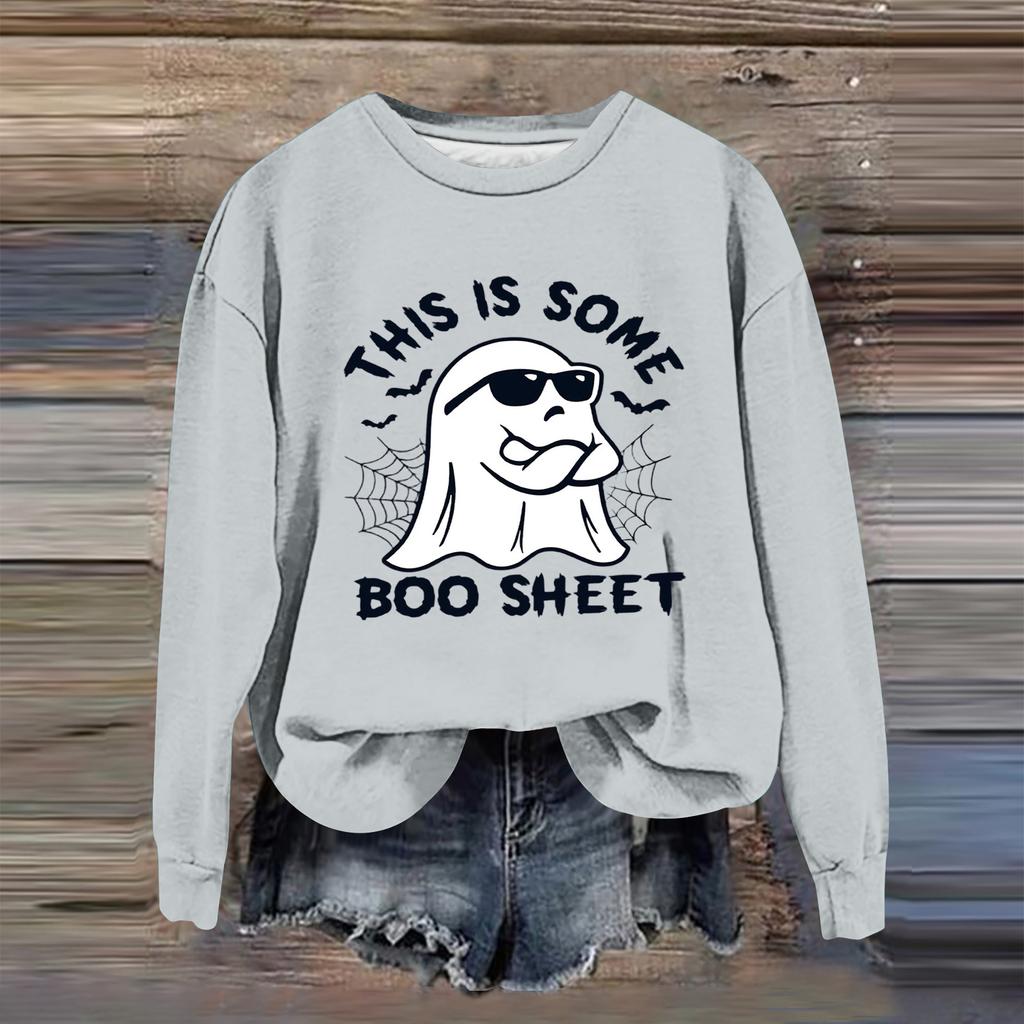 Women's Fashion Casual Long Sleeve Halloween Printed  Neck Sweatshirt