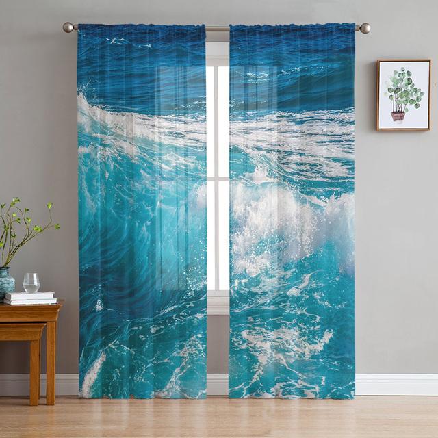 Finestre Rocciose Viste Mare Tende in Tulle Bianco Per Soggiorno Camera da Letto Camera Bambini Cucina Decorazione Finestra Tende Voile Trasparenti