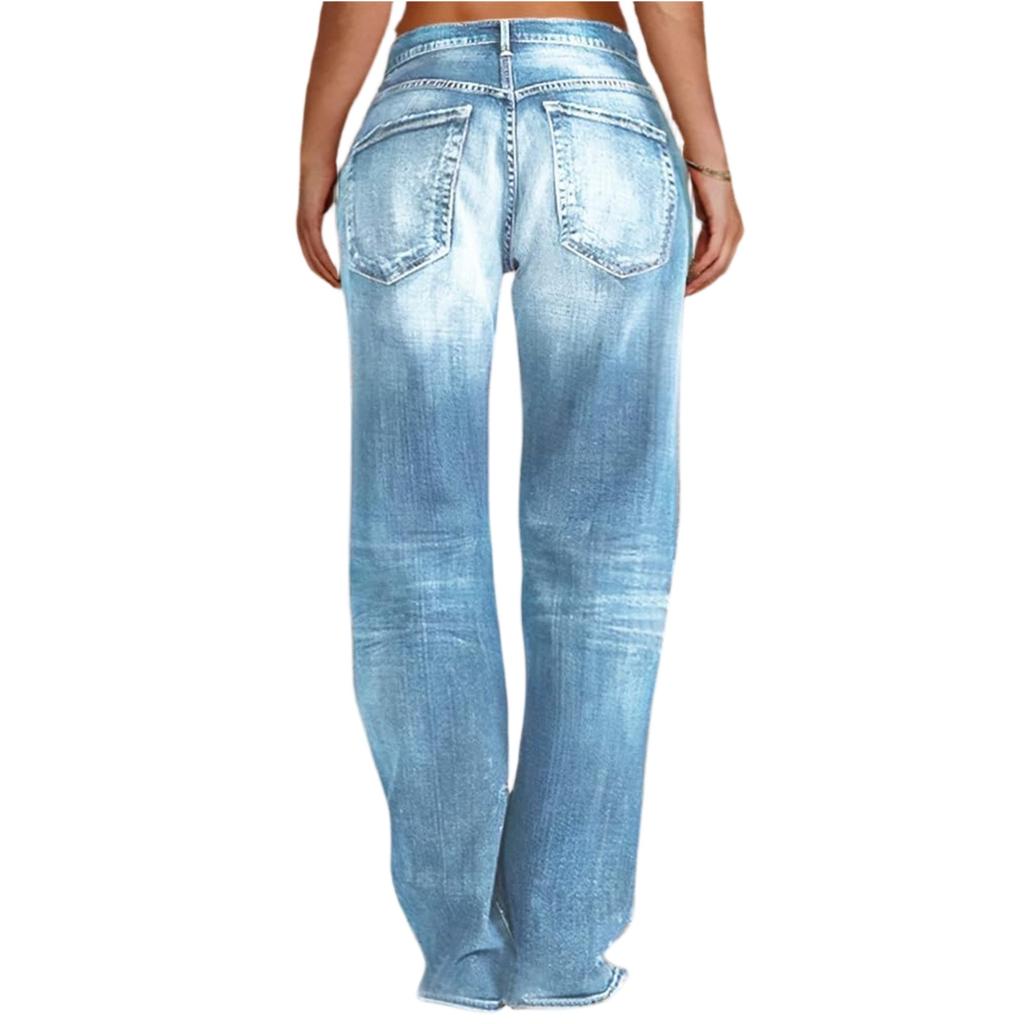 Women's High Waist Straight Loose Lace Stretch Lightweight Fashion Jeans
