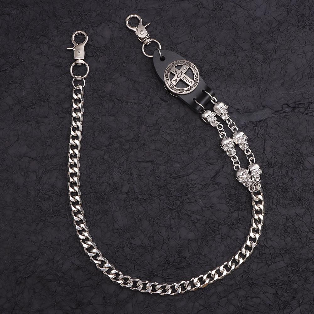 Punk Metal Skull Cross Pendant Belt Chain For Men And Women