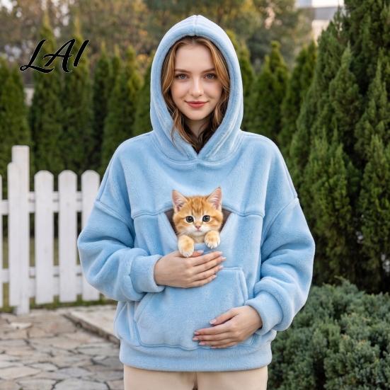 Pet Carrier Hoodie for Women Loose Fit Pullover Sweatshirt with Front Pouch Small Dog Carrying Long Sleeve Autumn Winter Casual Tops Dogs