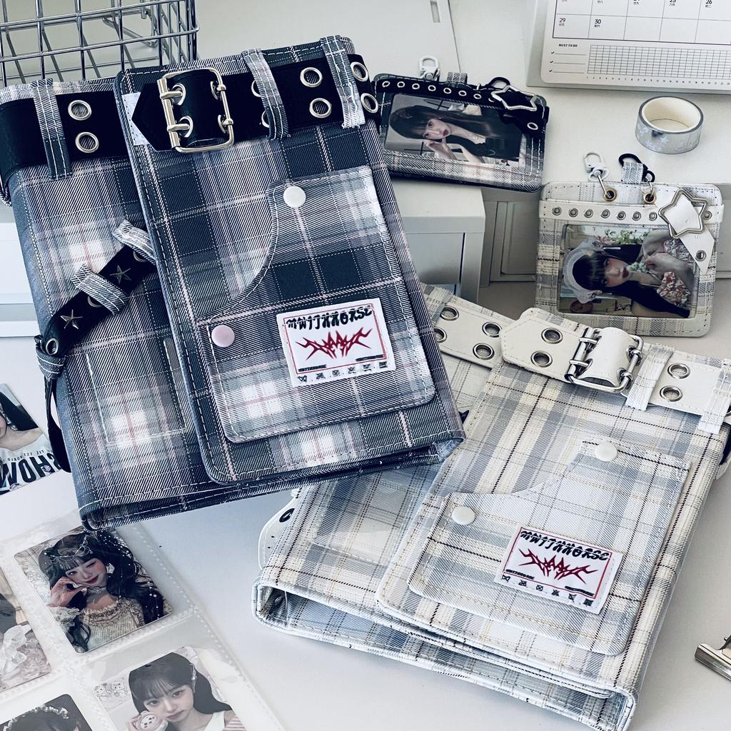 Y2K Denim Checkered A5 Photo Album - 4 Pocket Pages for For Kpop Idol Photocards, Polaroids & Instax Photo Storage