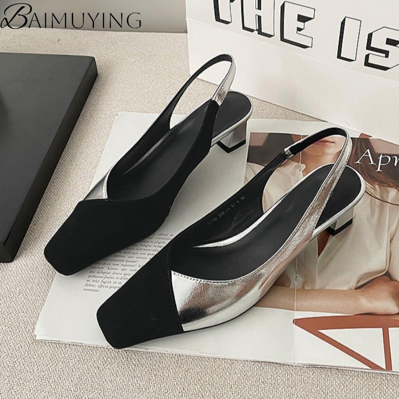 Fashion Heeled Sandals Women Square Toe High Heels Shoes Slingback Slippers 2025 New Fashion Chunky Shallow Dress Party Pumps Plus Size