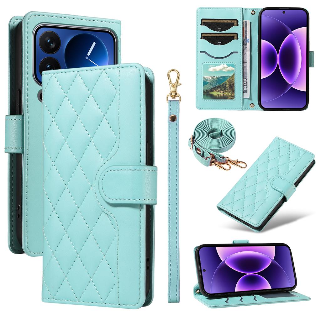 For Xiaomi 17 Pro Wallet Case Rhombus Leather Phone Cover with Strap