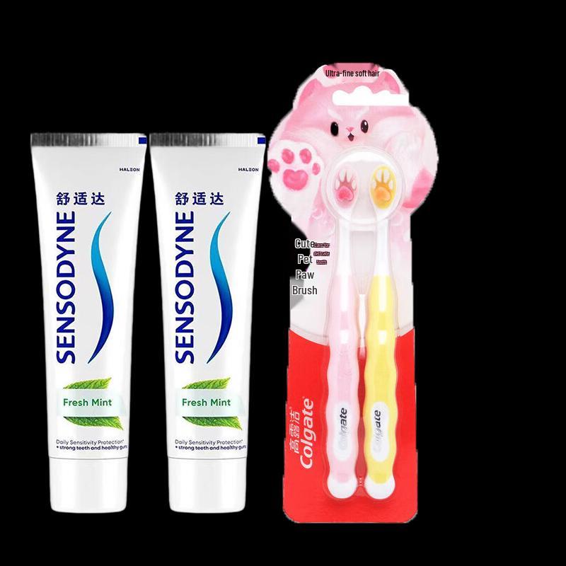 Sensodyne Fresh Mint Toothpaste Twin Pack with Kids Toothbrush Combo