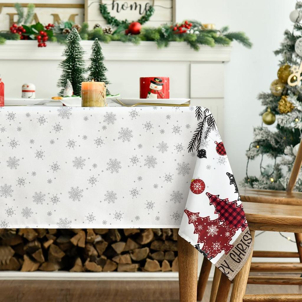 Merry Christmas Pine Snow Xmas Ball Waterproof Tablecloth Table Decor Winter Xmas Kitchen Dining Tablecloth Christmas Decoration