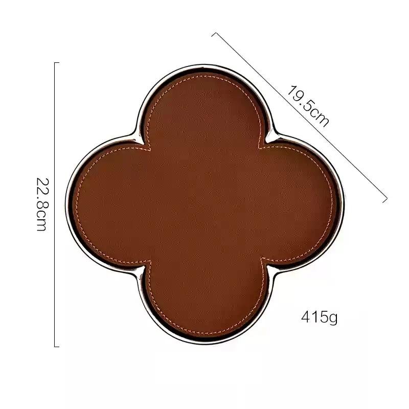 AhunderJiaz Light Luxury Ceramic Leather Storage Tray Desktop Jewelry Clover Display Tray Living Room Home Decoration