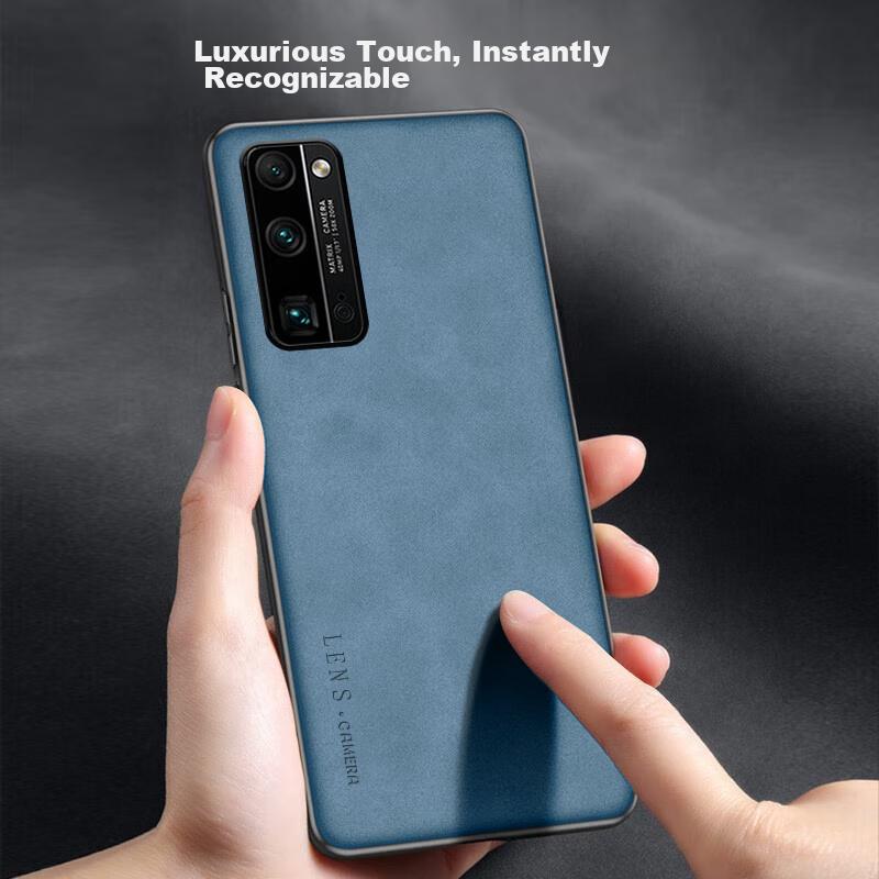 Handyhülle für Huawei P30 Pro, Vollständiger Objektivschutz, Weiche Silikonkante, Stoßfest, Ultradünn, Einfache und Stilvolle Ledertextur-Hülle, Nebelblau