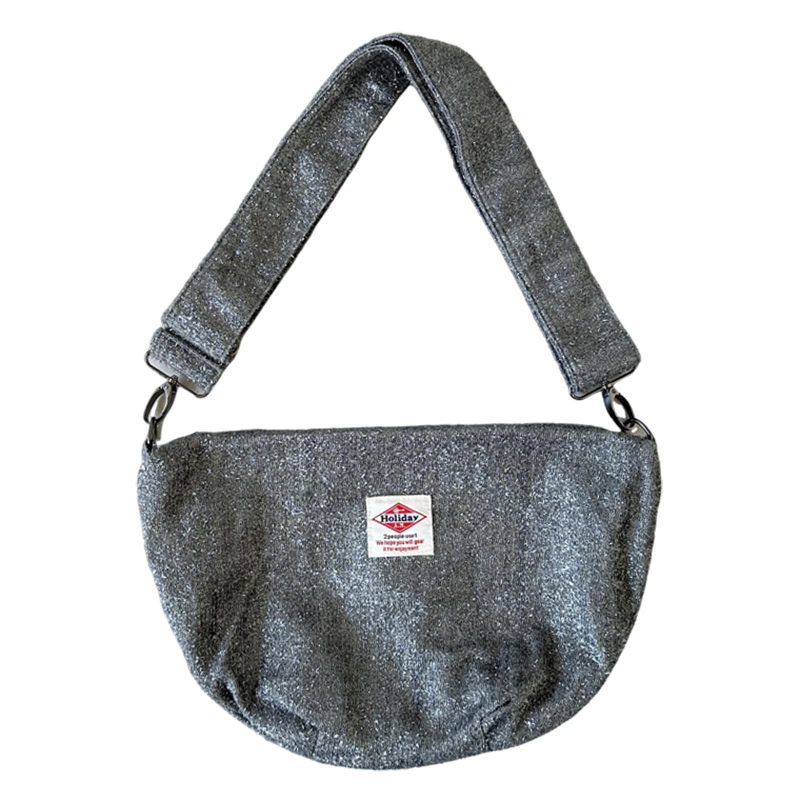 

Блискуча пухнаста сумка на плече розміром 21 х 38 х 13 см, регульований плечовий ремінь, блискуча в язана сумка-півмісяць великої місткості [Holiday A.M.], сірий колір