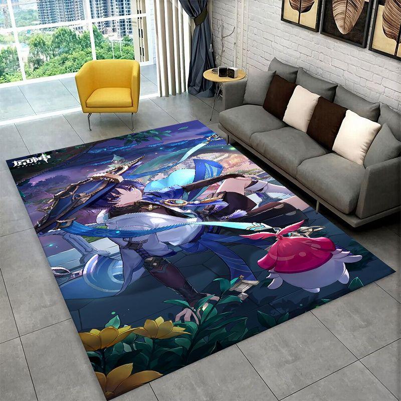 New Genshin Impact Cartoon Game Carpet Rug for Bedroom Living Room Sofa Playroom Doormat Home Decor,Kid Area Rug Non-slip gift