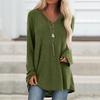 Taglie Forti Donna Tinta Unita Manica Lunga Scollo a V Pullover Largo Midi Camicetta Top