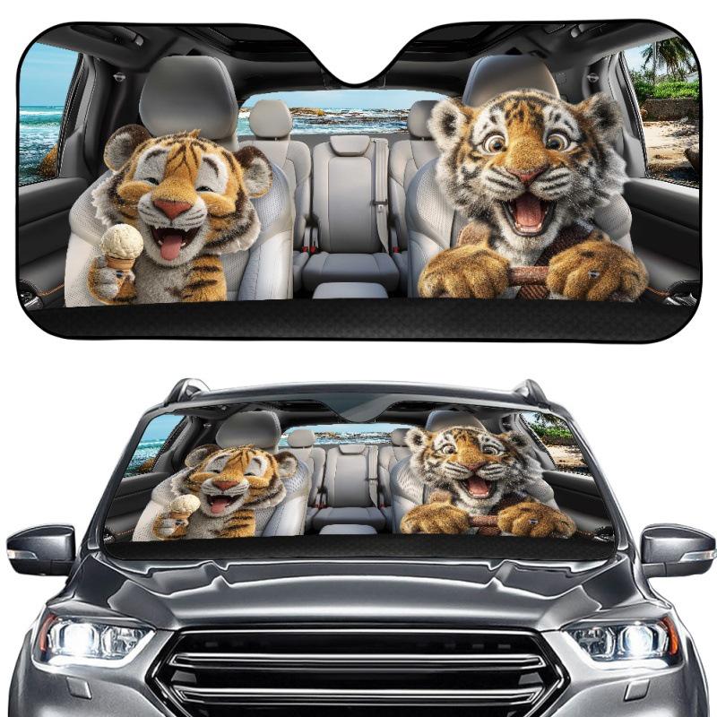 Multi-Pattern Cartoon Animal Car Sunshade: Hamster, Raccoon, Tiger Designs