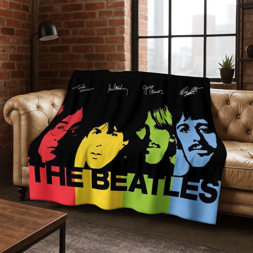 Coperta Flanella 3D B-Beatles Rock Band Star Morbida Calda Plaid per Letto Camera da Letto Soggiorno Viaggio Campeggio Picnic Regalo