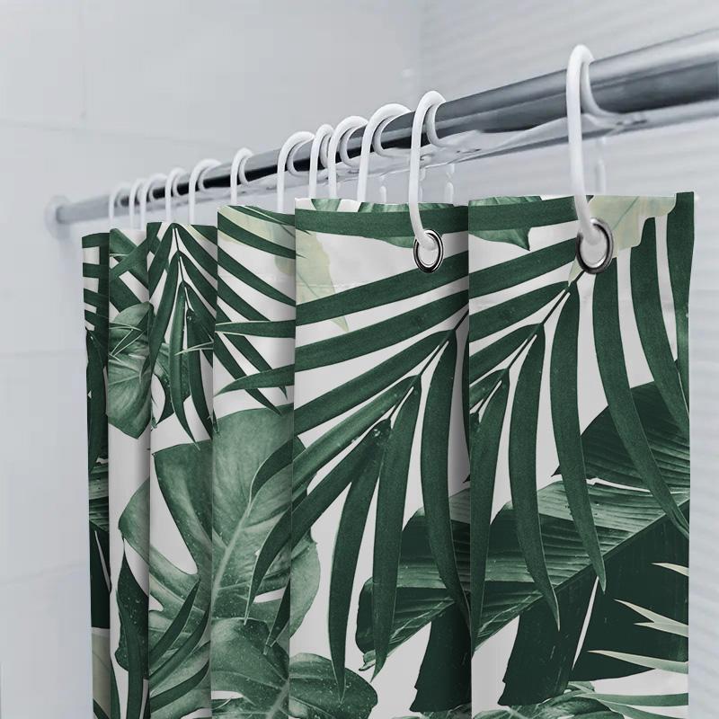 Tropical Green Leaves Shower Curtain Waterproof Fabric Bathroom Decor Greenery Print Bath Mat Modern Home Dcor Item