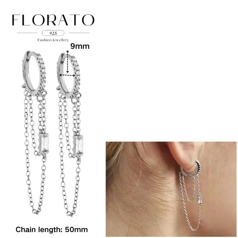 FLORATO 925 Silver Earrings Chain Tassel Pendant Earrings Zircon Silver Earrings for Women Trend Luxury Wedding Jewelry