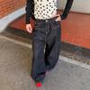Retro American high street collision line design jeans women's autumn new Paris buckle loose versatile scimitar wide-leg pants