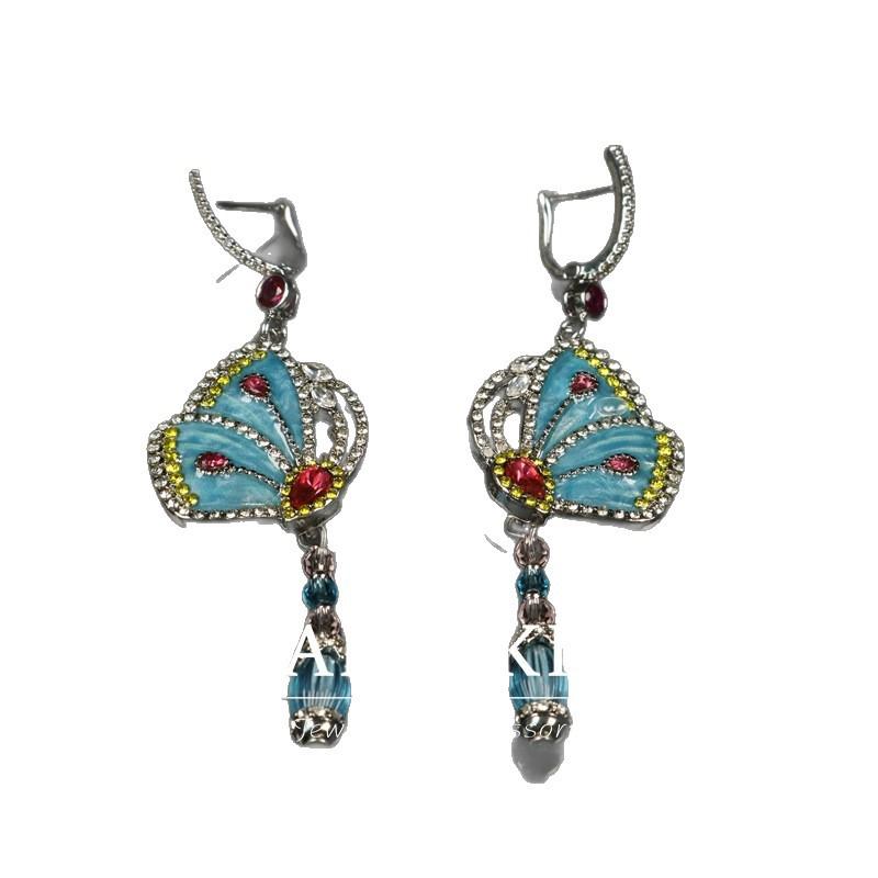 Exquisite Enamel Dripping Oil Full of Diamonds, Colorful Smart Butterfly Symmetrical Earrings, Fashionable Light Luxury and Elegant Earrings.
