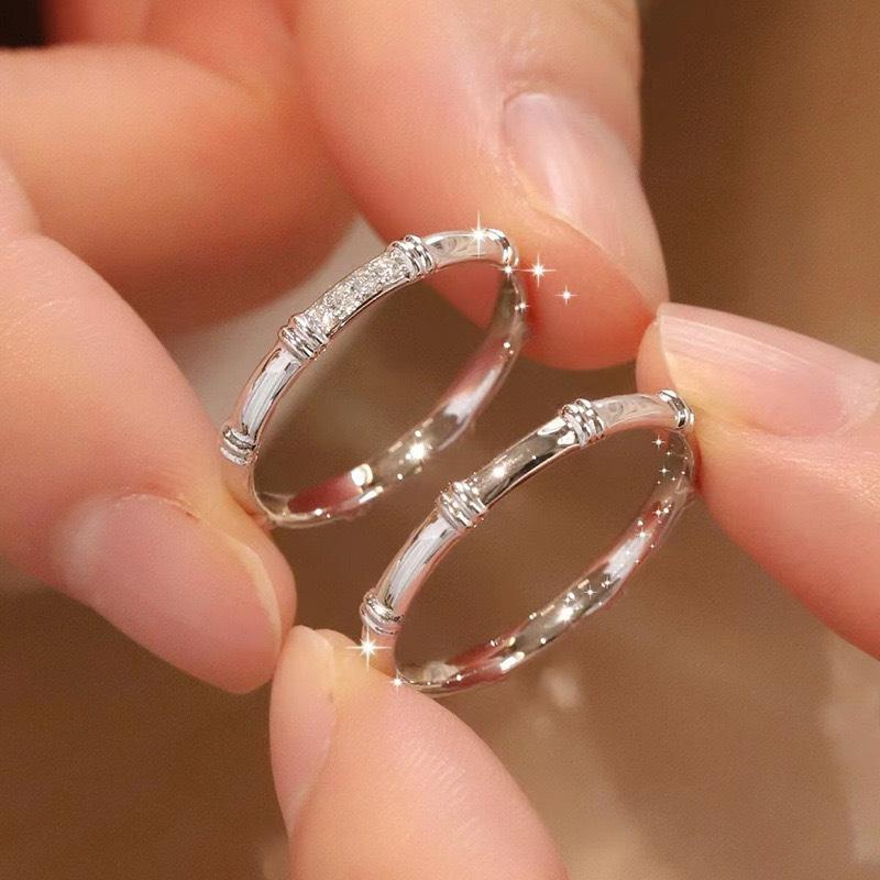 New Chinese Bamboo Couple Ring Women's Simple Niche Design, High-end New Open Pair Ring Gift for Girlfriend