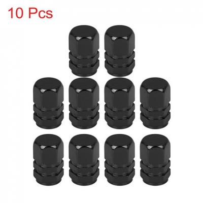 10pcs Black Tire Stem Valve Caps Car Hexagon Shape Aluminium Alloy Trie Caps