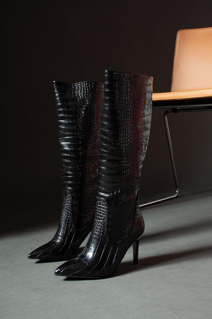 Bottes de mode modernes et élégantes pour femmes, bottes en Faux cuir Leo Crocodile à talons hauts