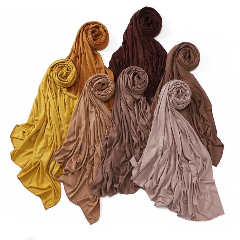 Modal Gold Sprinkles Hijab Wrap Solid Women Soft Long Scarf Shawls Femme Elastic Mercerized Cotton Jersey Lady Headband Muslim