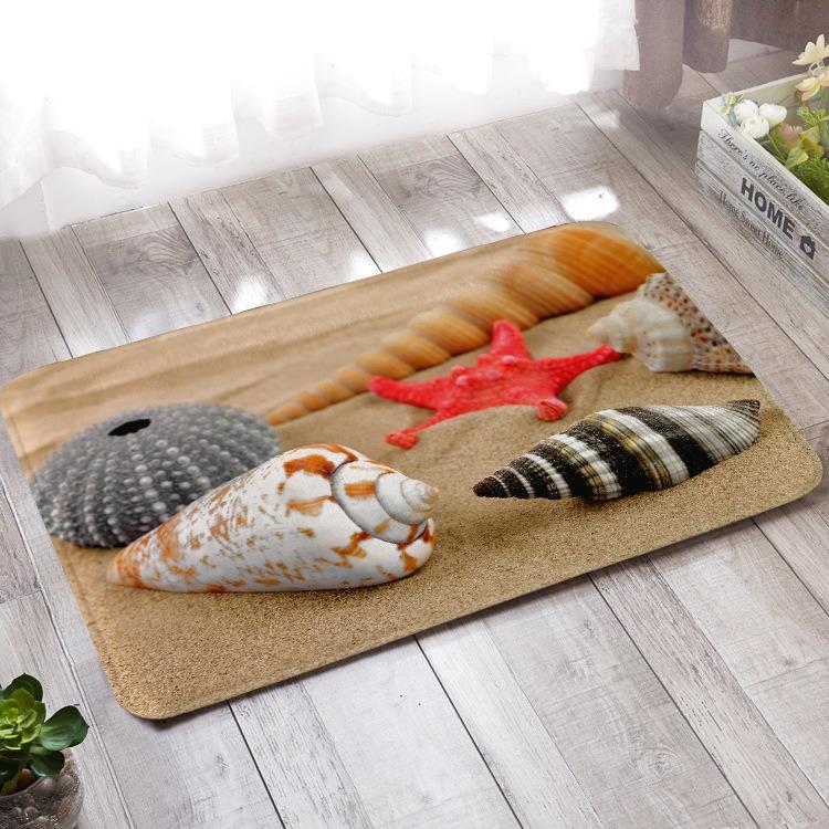 Beach Starfish Seashell Doormat Coastal Ocean Wave Sand Pattern Summer Tropical Home Decor Rug Soft Non-Slip Welcome Mat
