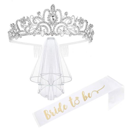 Bachelorette Party Accessories Set Rhinestone Crown Bride to Be Sash Veil Bridal Shower Decoration for Bachelorette Night Party Supplies