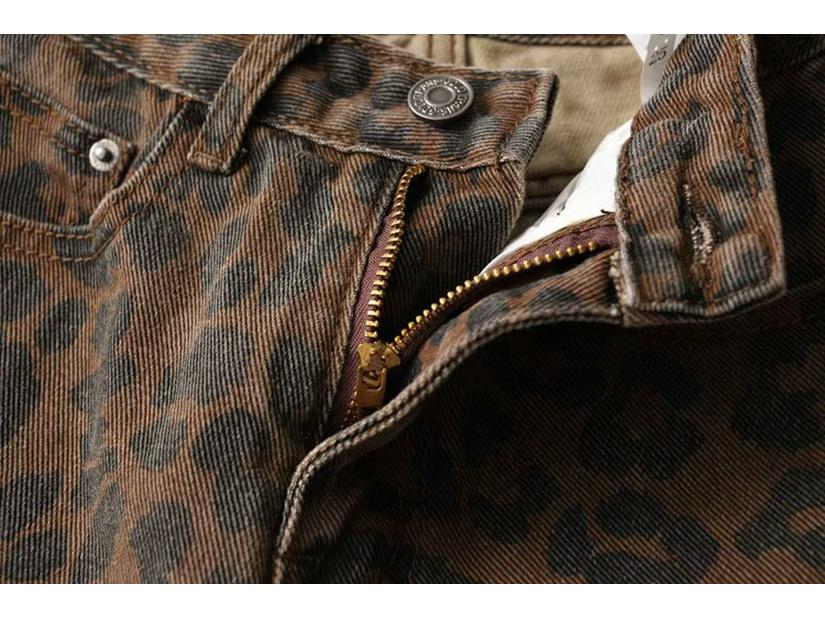 Women's Summer High Waist Leopard Print Ripped Denim Shorts