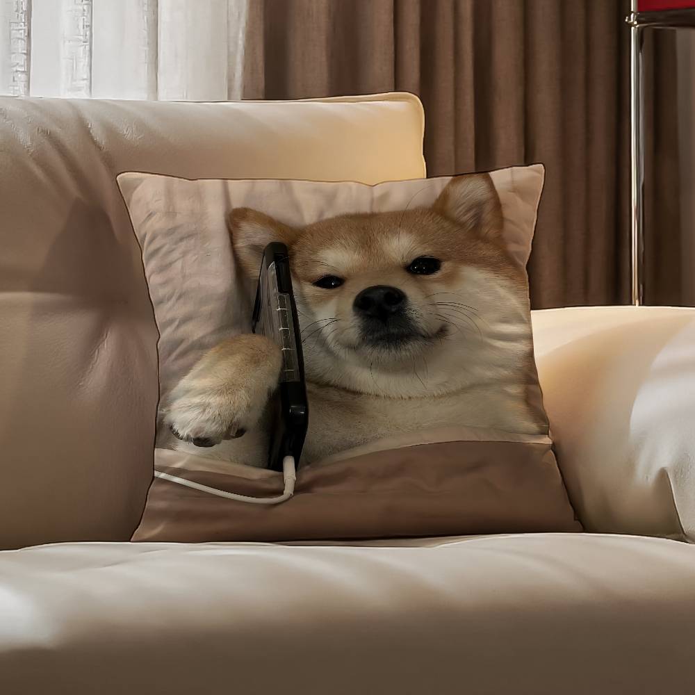 Cute Shiba Inu Pillow Case Anti-dustmite Pillowcase Invisible Zipper Silky Short Plush Sofa Cushion Cover