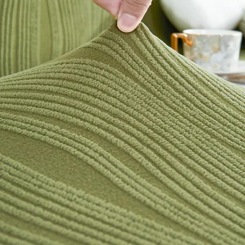 Elastischer Wellen-Jacquard-Sofabezug Gestreift Solider All-Inclusive-Staubschutz für Wohnzimmer Plüsch Anti-Katzenkratz-Sofaschutz