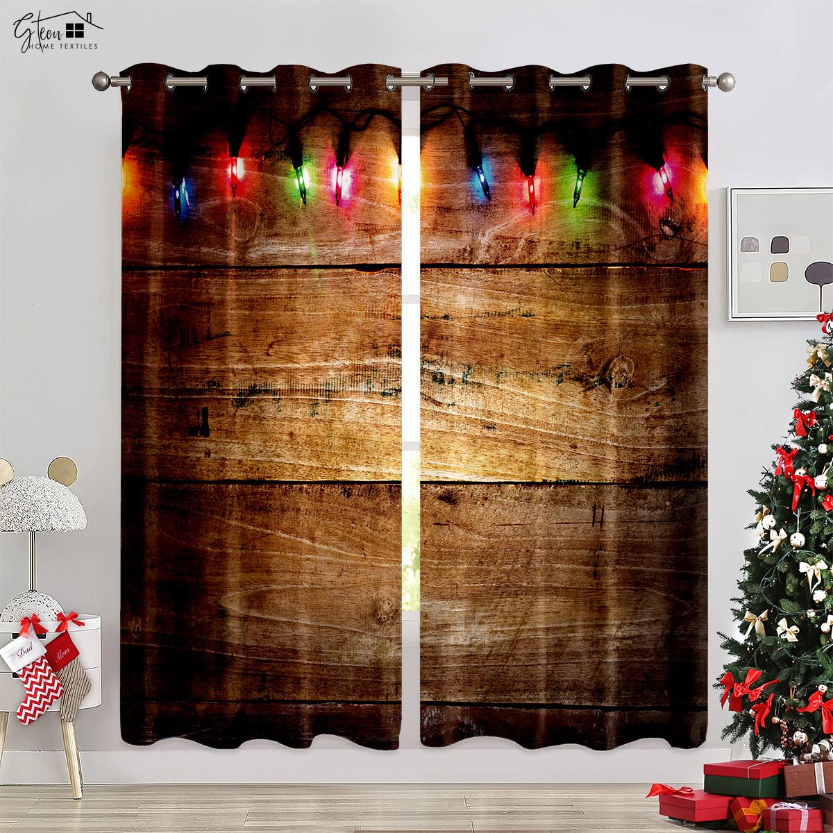 

Рождественские 3D-печатные занавески, новогодняя елка, подарок для гостиной, спальни, детская новогодняя праздничная атмосфера, декоративные занавески W50xH130(CM)x2PCS&Rod pocket