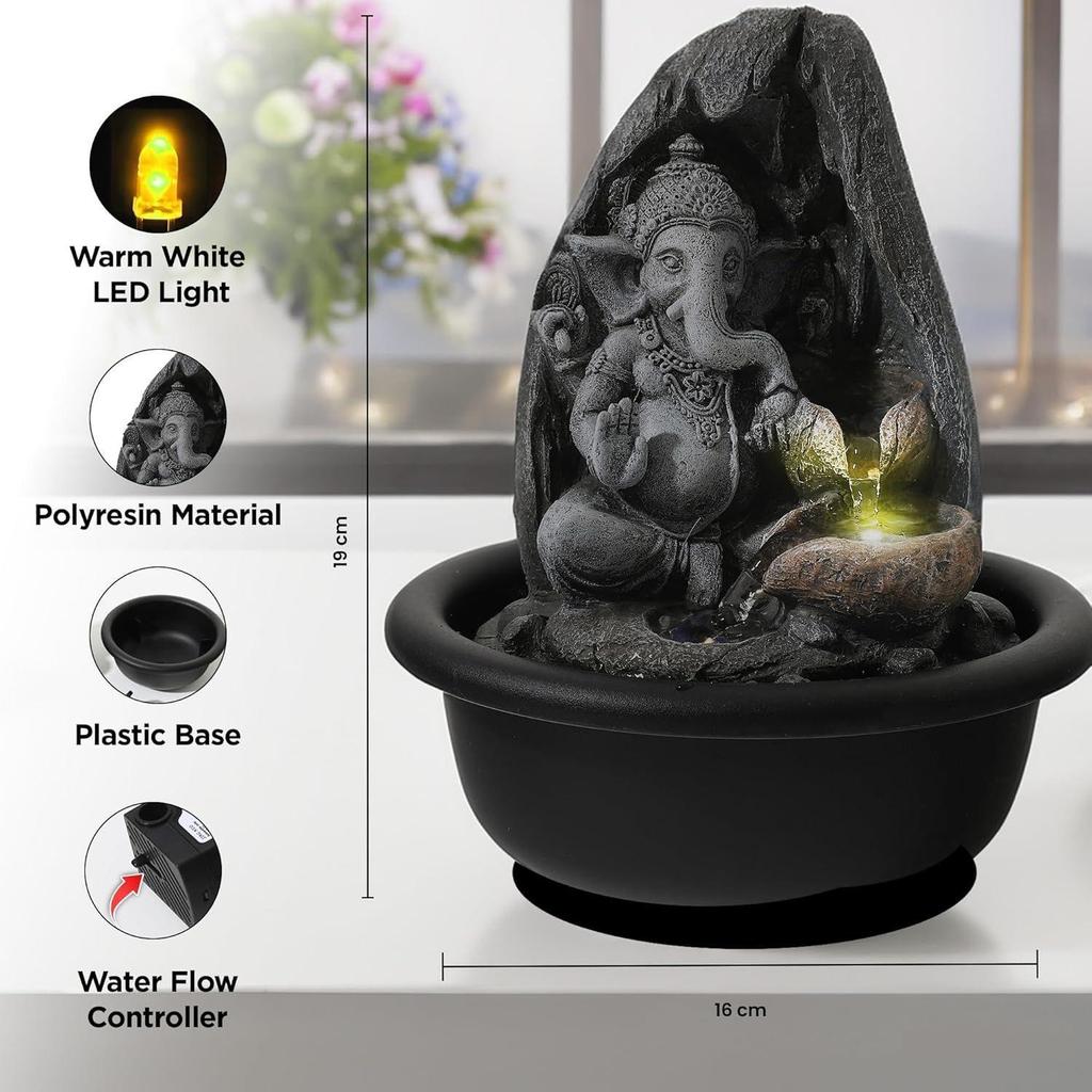 Buddha Idol Water Fountain for Home Decor (19cm) LED Lights | Waterfall Fountains for Living Room, Garden, Office, Reception,Tabletop