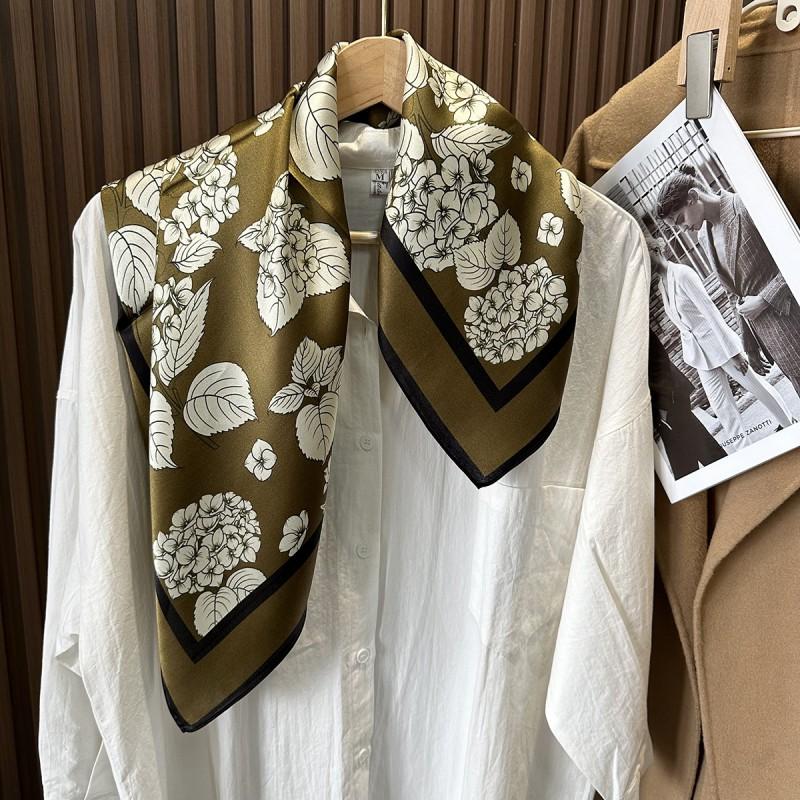100% Pure Silk Scarf Women 65x65cm Floral Print Square Shawl Elegant Lightweight Wrap Office Casual Wear