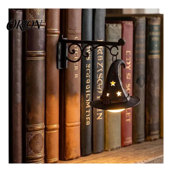 Gothic Home Decor Library Lantern, Mini Decorative Bookshelf Lamp, Spooky Pumpkin Ghost Hat Reading Nook Unique Halloween Gifts LED Nightlight,