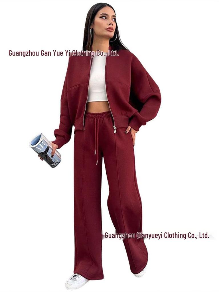 Women's Spring & Autumn Sweater Set: Trendy Zipper Cardigan & Trousers for Casual Fashion.
