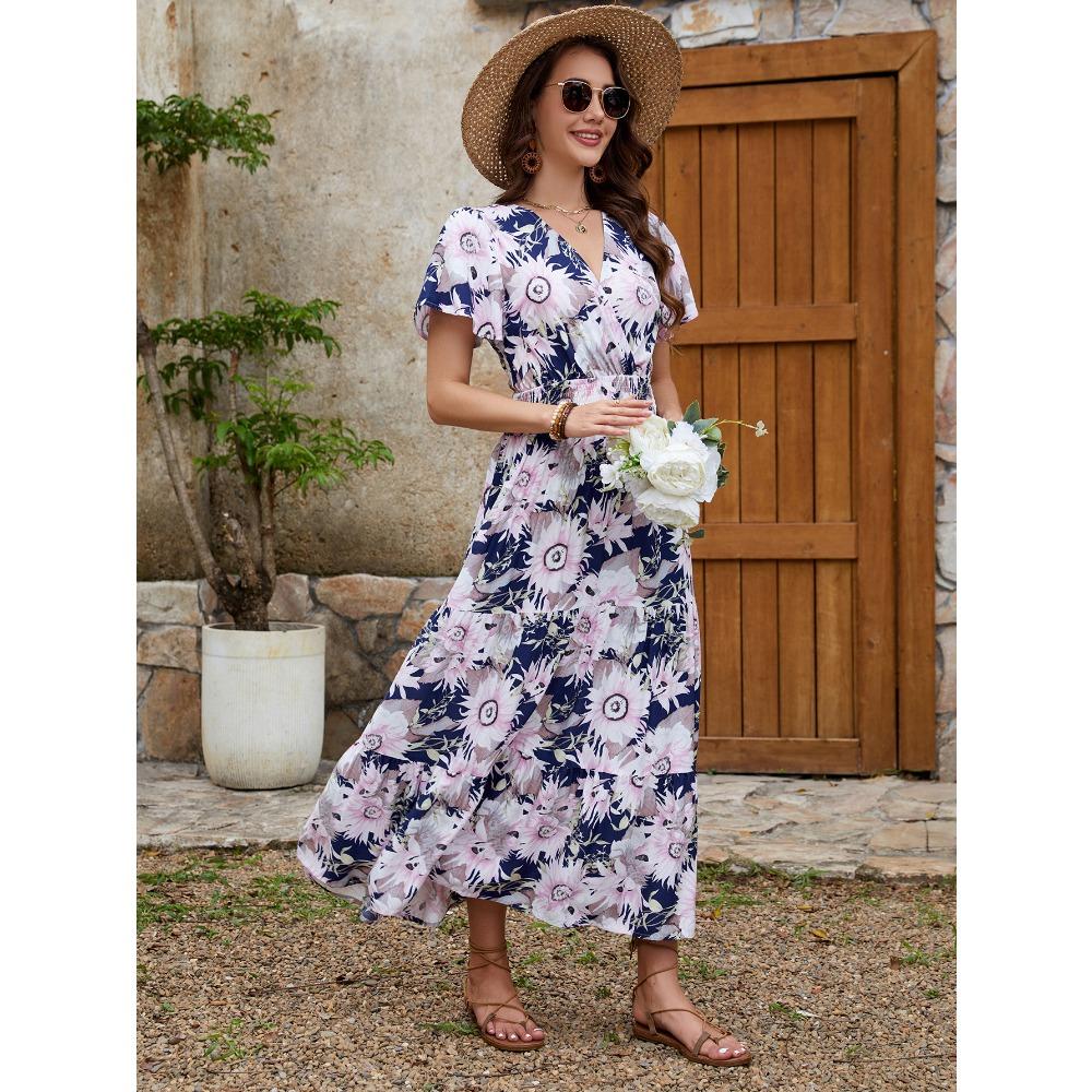 Damenkleider Neue Mode Kleider Taillenschlank Große Schwingkleider Urlaub Strandkleider