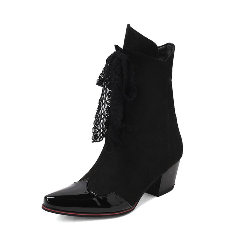 

Женские ботильоны из лакированной кожи, женские туфли с острым носком на высоком каблуке, разноцветные женские туфли на шнуровке, осень-зима 43 35 чёрный