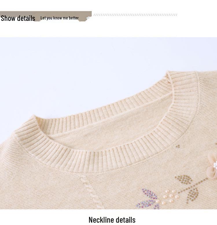 Mom's Spring Chic Knit Top: Fashionable Round Neck Long Sleeve Sweater for Middle-Aged & Elderly Women