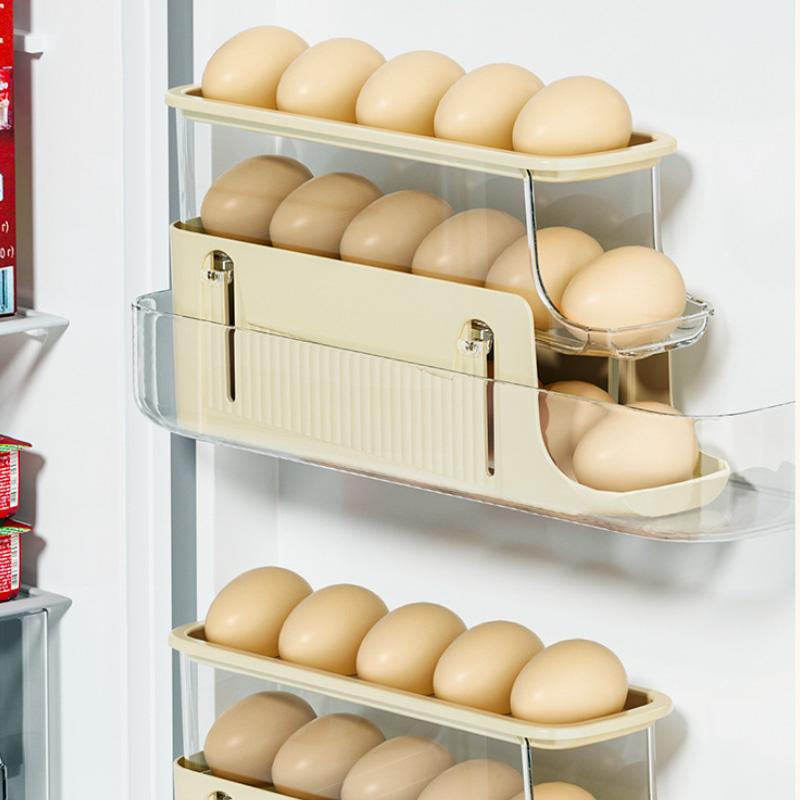Automatic Scrolling Egg Rack Holder Storage Box Egg Container Organizer Rolldown Refrigerator Eggs Dispenser Kitchen Accessories