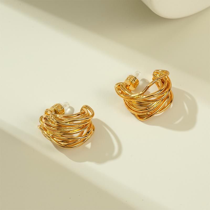 

Французские ретро C-образные многослойные металлические серьги - Высококачественная легкая роскошь, минималистичные украшения с серебряной иглой