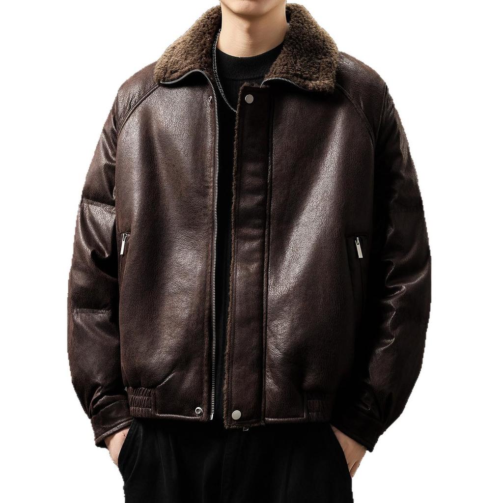 Men's Luxurious Retro German Fur-Lined Cotton Parka – Autumn/Winter Fleece Leather Jacket