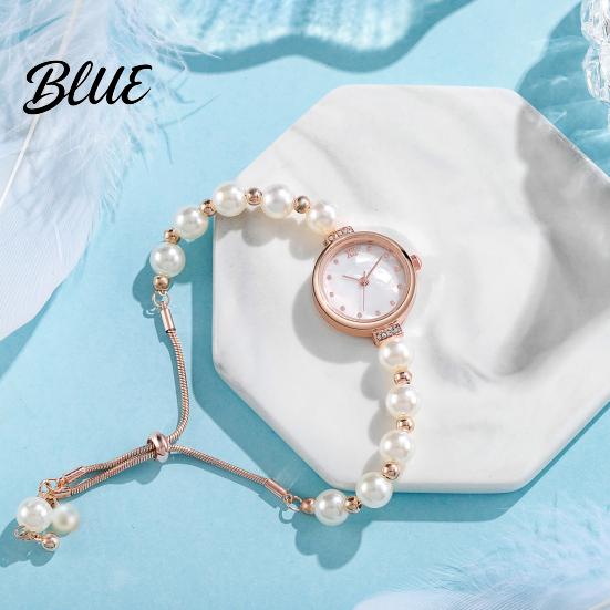 Ladies Casual Watch Women Bracelet Adjustable Faux Pearl Strap Rhinestone