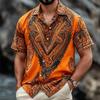 Men's Vintage Boho Paisley Print Short Sleeve Shirt, Retro Ethnic Button-Down Spring Summer Top