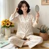 Sweet and high-value butterfly print ice silk pajamas women's ins loungewear long-sleeved trousers two-piece set