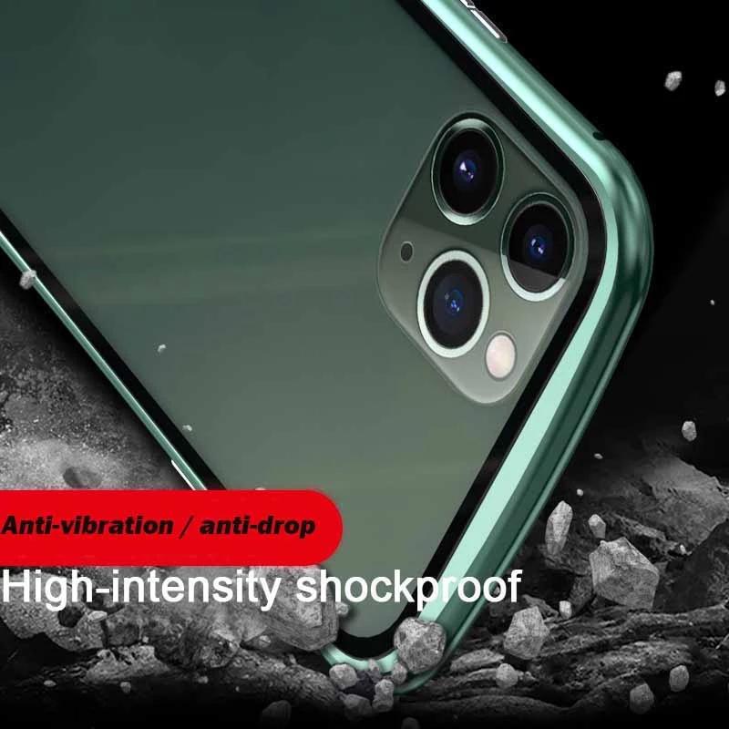 Metal Frame Double Sided Glass Magnetic Phone Case For iPhone16 15 14 13 12 Pro Max X XS 8 7 14 Plus 13 12Mini Camera Lens Cover