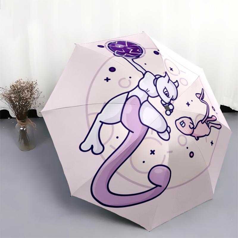 Mew Pattern, Automatic Folding Umbrella, Portable and Foldable Design, 8 Ribs, a Christmas or Birthday Gift.