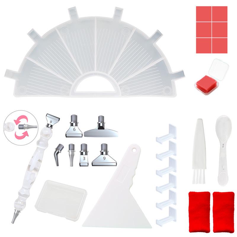 Multifunctional Diamond Painting Tool Set: Flip Drill Plate, DIY Drill Pen, Storage Tray & Embroidery Sieve