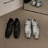 Flat-bottomed Small Silver Mary Jane Women's Shoes 2025 New Spring Square Head Small Fragrant Satin Black Evening Shoes